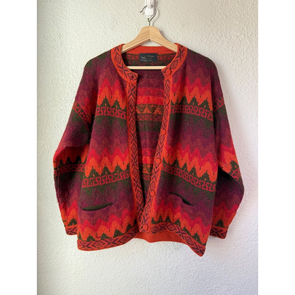 Vintage‎ 90s Alexis Baby Alpaca Peru Southwestern Aztec Cardigan M